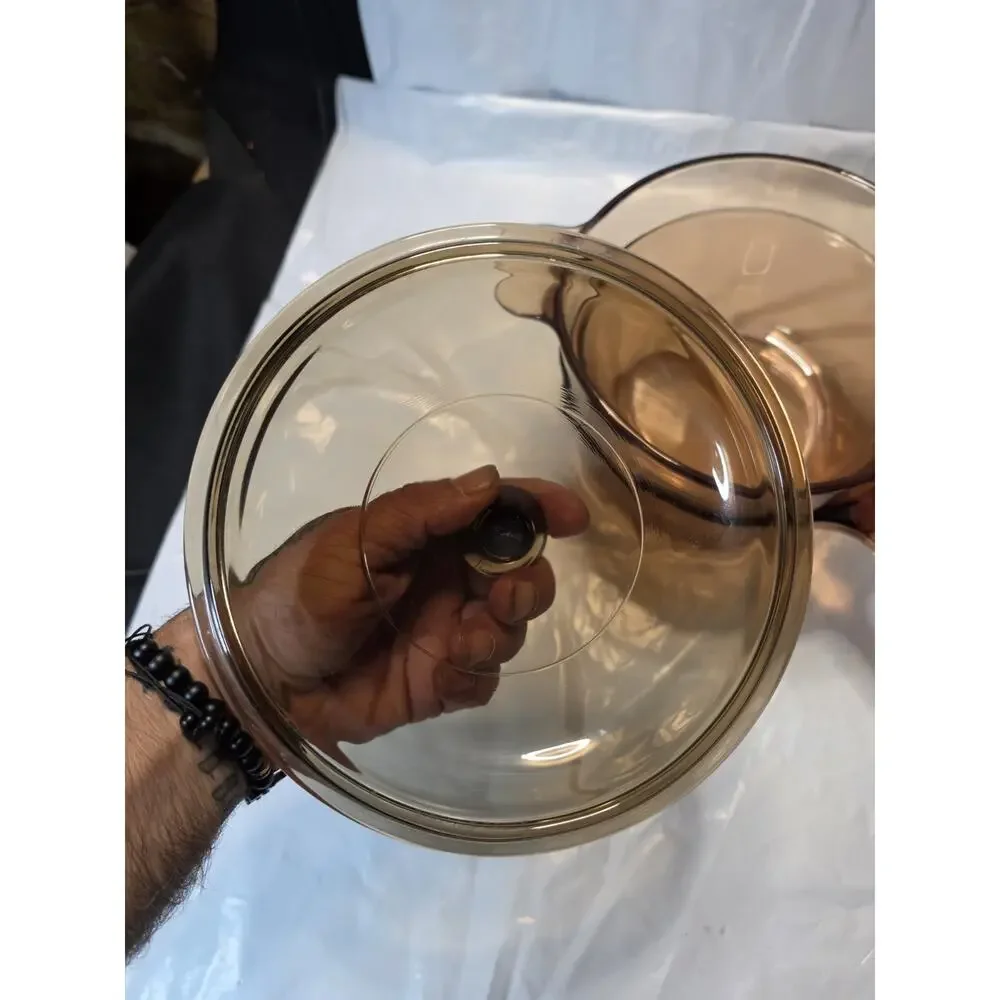 Corning Vision Ware Amber V-20-B Double Boiler x2 w 1.5 L Pot Lid V 1.5 C Pyrex